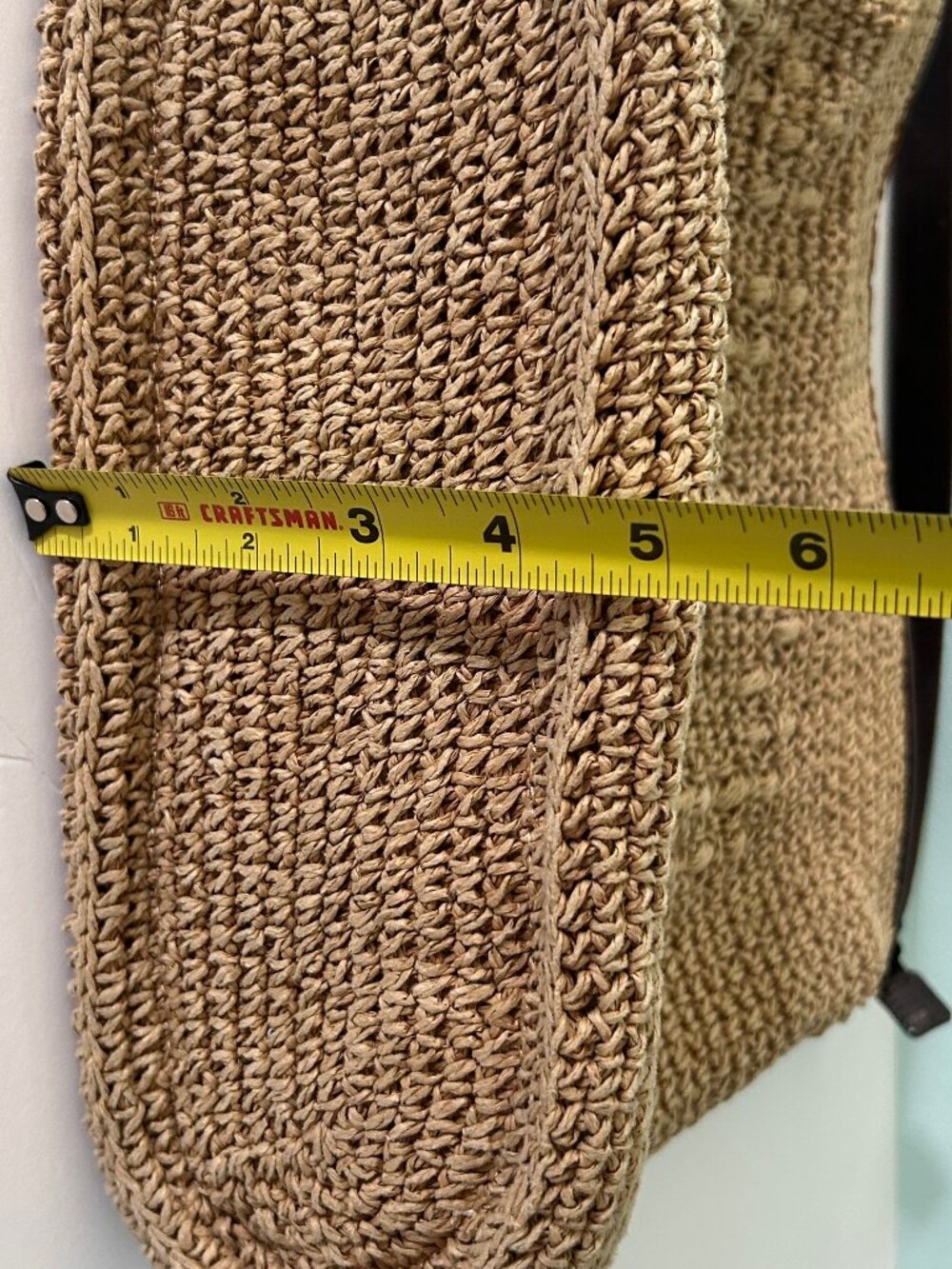 Brighton Straw Crochet Hobo Shoulder Bag Brown Leather Trim Floral Detail Boho - Picture 13 of 14
